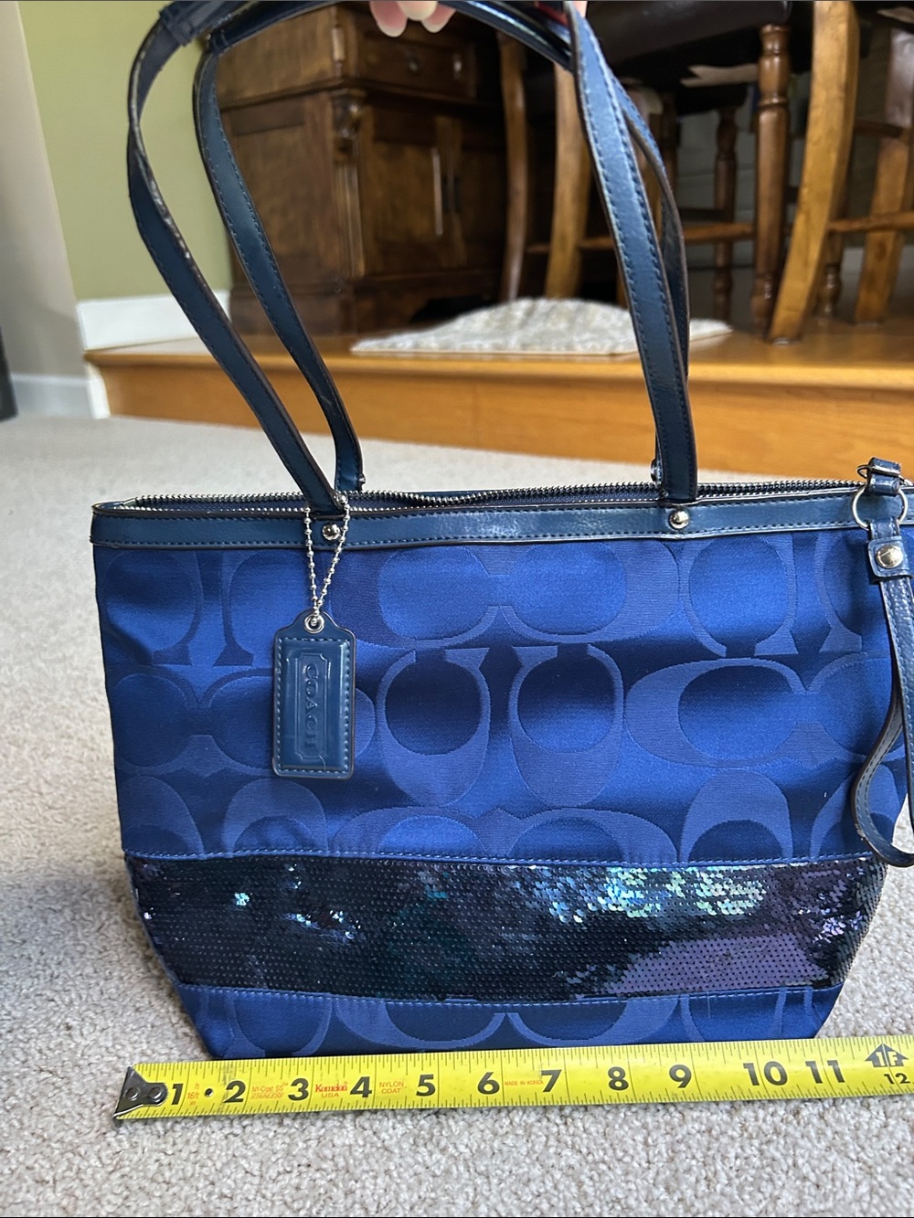COACH NAVY, BLUE SATIN AND SEQUIN TOTE PURSE